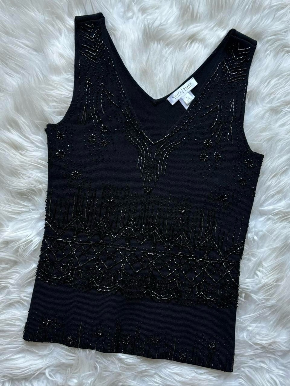 White House Black Market Beaded 
Sleeveless V-neck Blouse